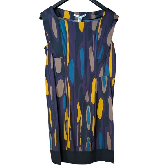 Diane von Furstenberg Abstract Print Silk Sheath Dress Size 12 - Picture 6 of 6